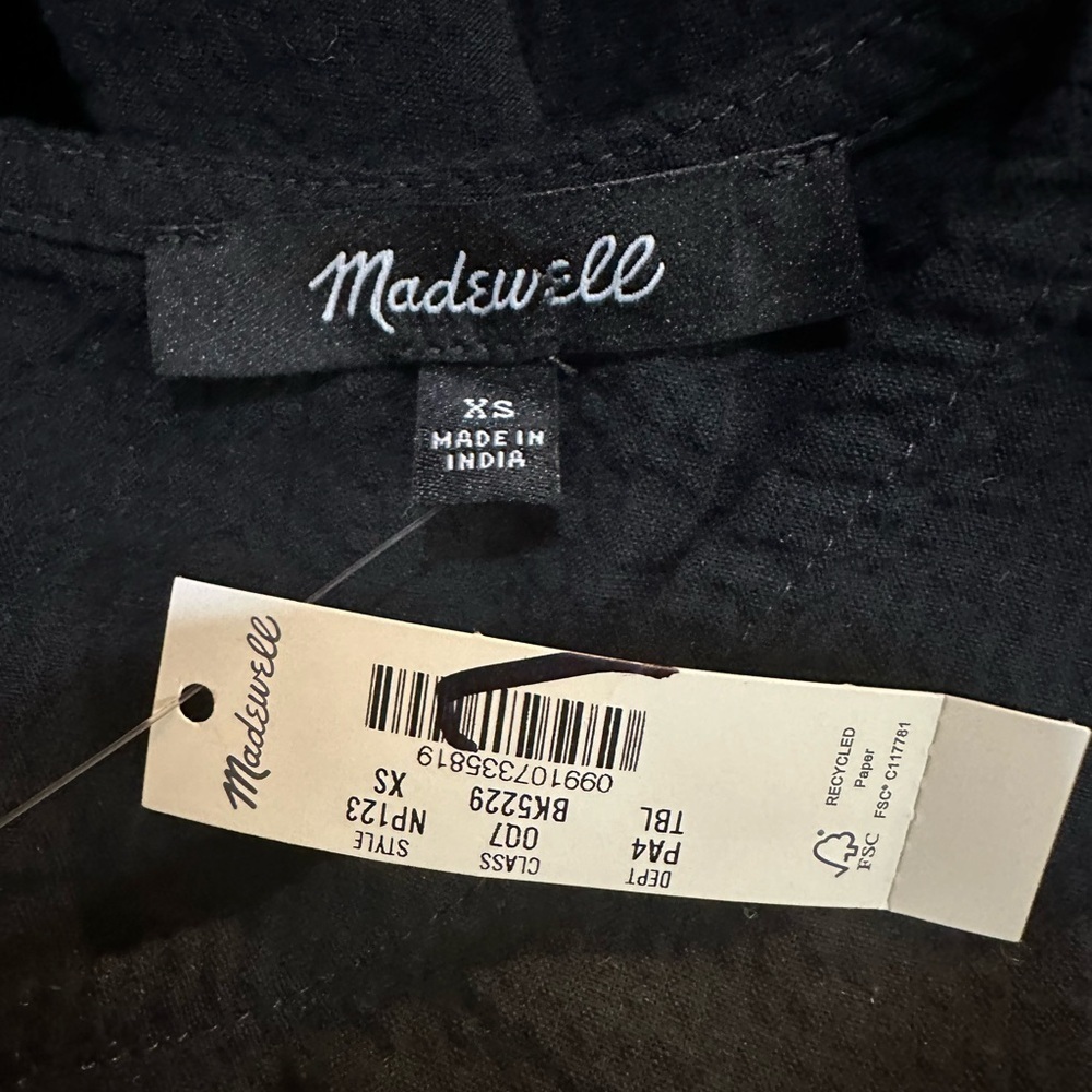 Madewell Smocked Waist Midi Dress Stripe Seersucker Linen Blend Black XS NWT - Picture 10 of 13